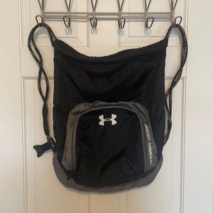 Black & Grey Under Armor Drawstring Bag